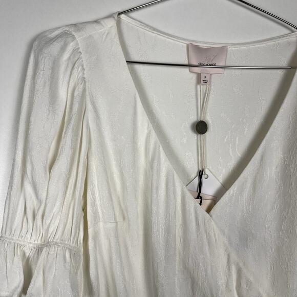 Cinq A Sept Theo Top Wrap Surplice V Neck Blouse Ivory Jacquard Small NWT - Picture 8 of 14
